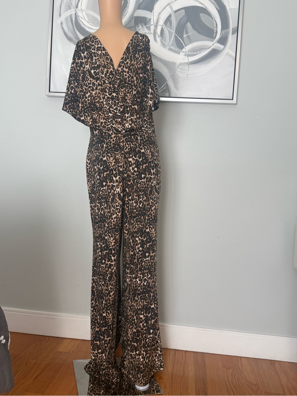 Bebe Leopard Print V-Neck Wide-Leg Jumpsuit - Black & Brown
